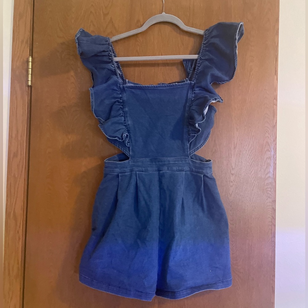 Ripple arm denim short romper!